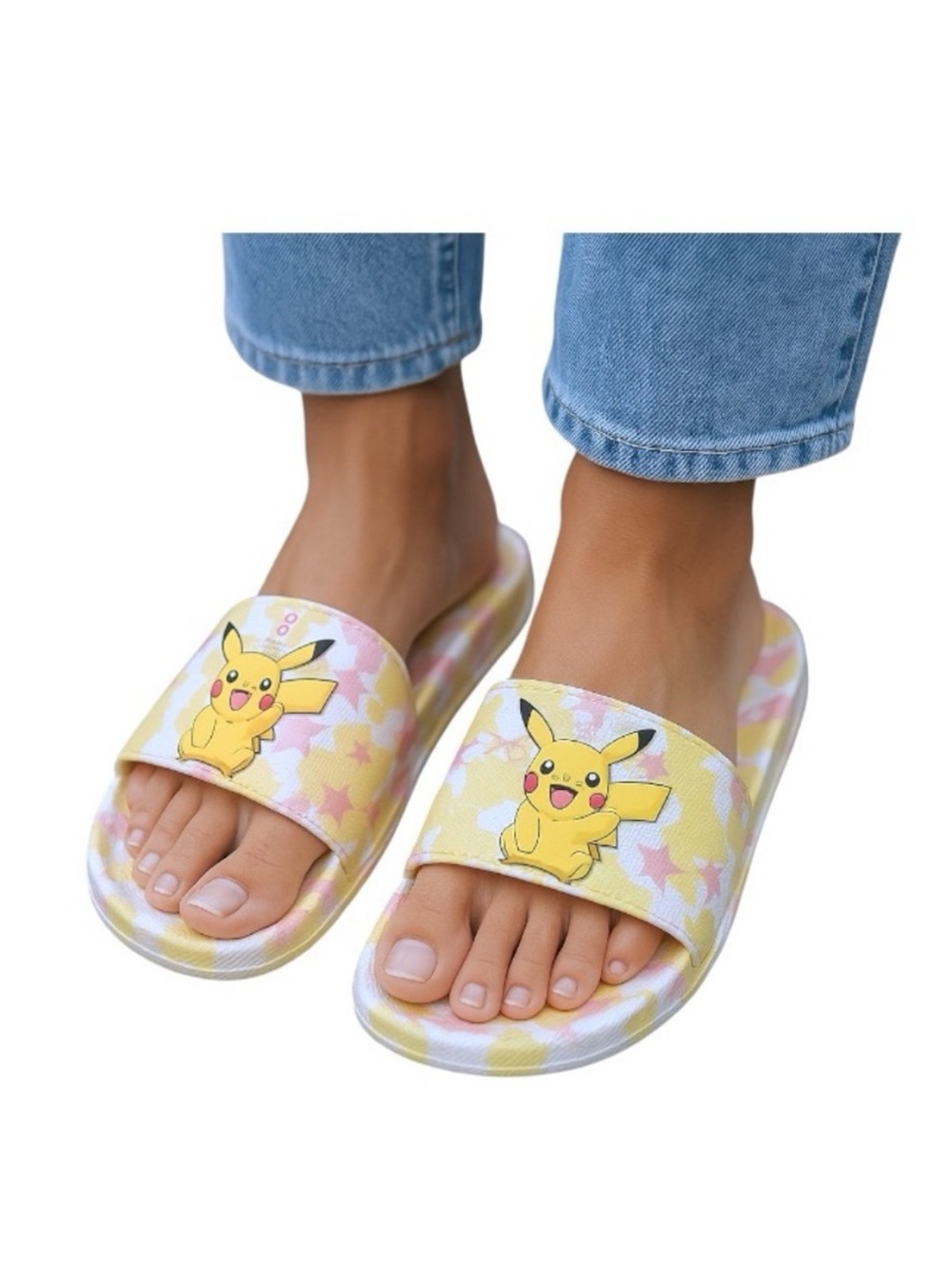 Pokemon Pikachu Yellow and White Slide Sandals with Playful Design